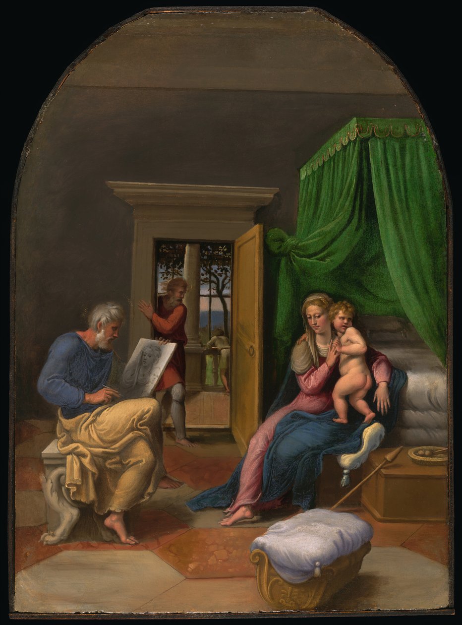 Św. Łukasz rysujący Dziewicę i Dzieciątko Jezus, c. 1535. autorstwa Girolamo da Carpi