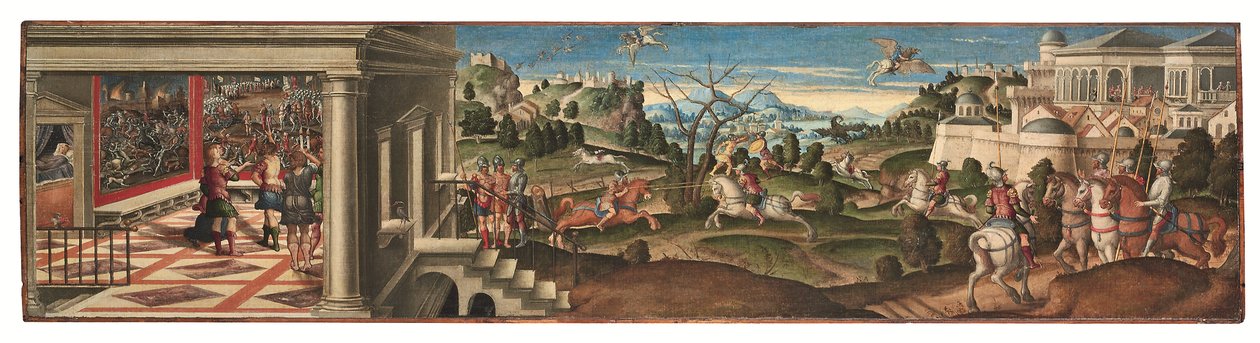 Sceny z Orlando Furioso (olej na płótnie ułożonym na desce) autorstwa Girolamo da Santacroce