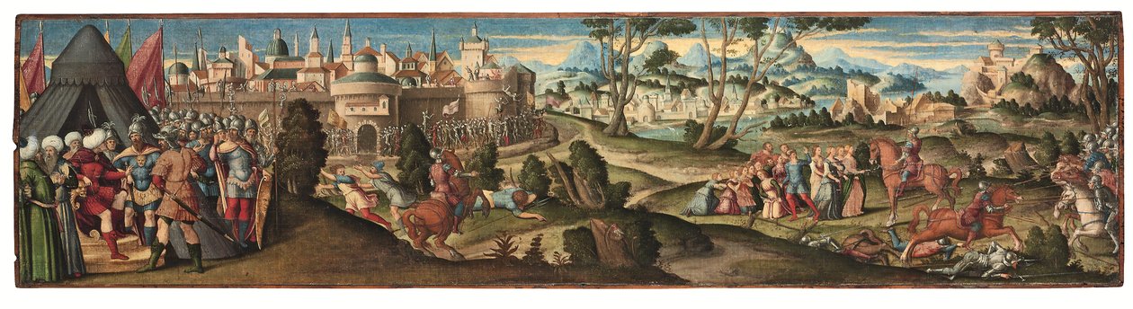 Sceny z Orlando Furioso (olej na płótnie ułożonym na desce) autorstwa Girolamo da Santacroce