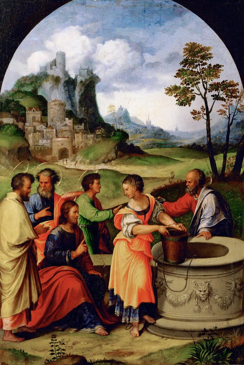 Jesus et la Samaritaine - Chrystus i Samarytanka - Girolamo da Treviso (1508-1544). Olej na drewnie, ok. 1525. Wymiar : 65,5x45,2 cm. Muzeum Historii Sztuki, Wiedeń autorstwa Girolamo da  Treviso II