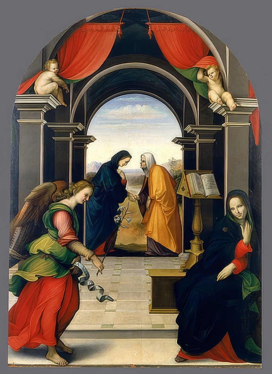 Zwiastowania i Nawiedzenia Najświętszej Maryi Panny. 1500-1535 autorstwa Girolamo del Pacchia