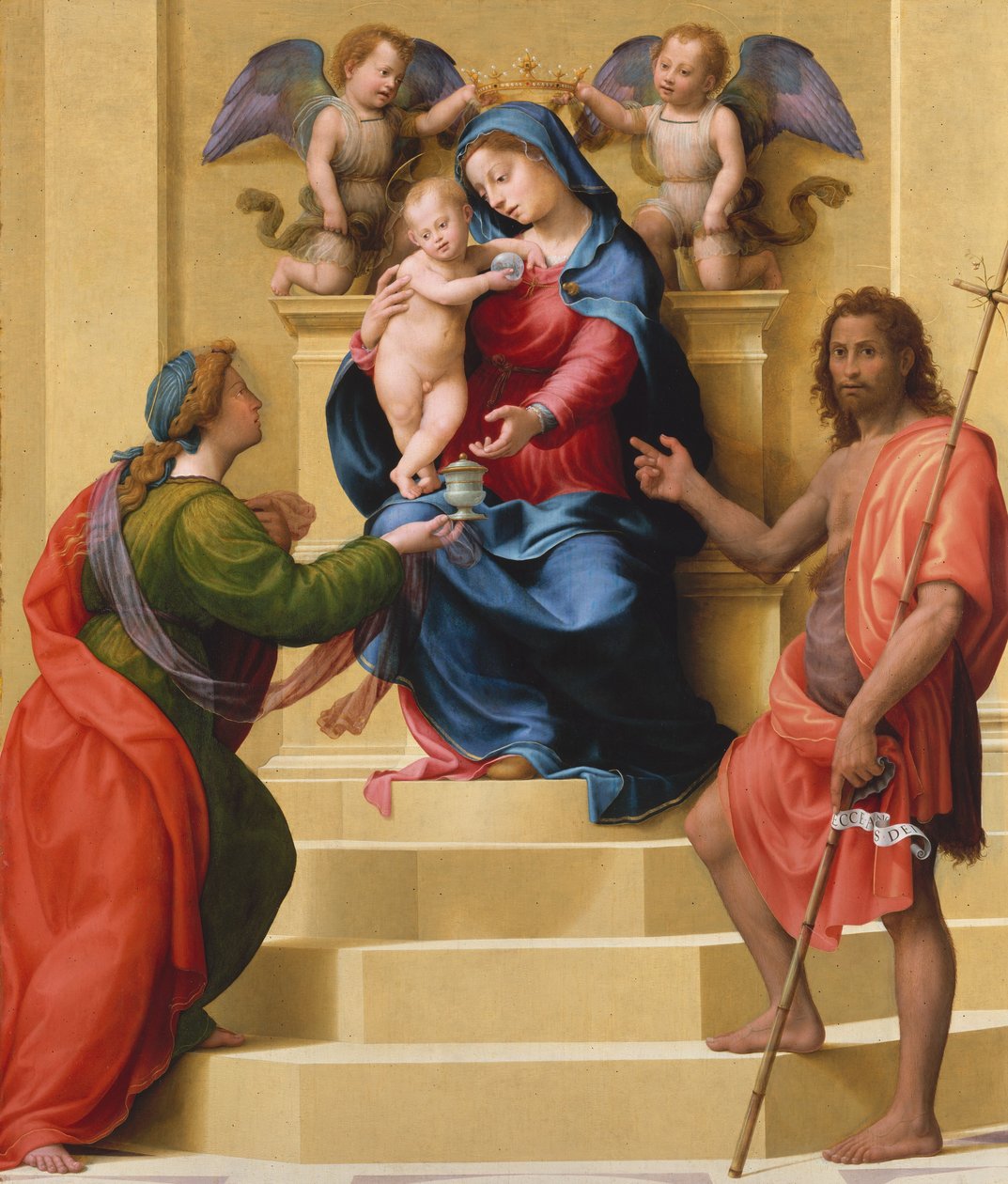 Madonna z Dzieciątkiem na tronie ze świętymi Marią Magdaleną i Janem Chrzcicielem, ca. 1523. autorstwa Giuliano Bugiardini