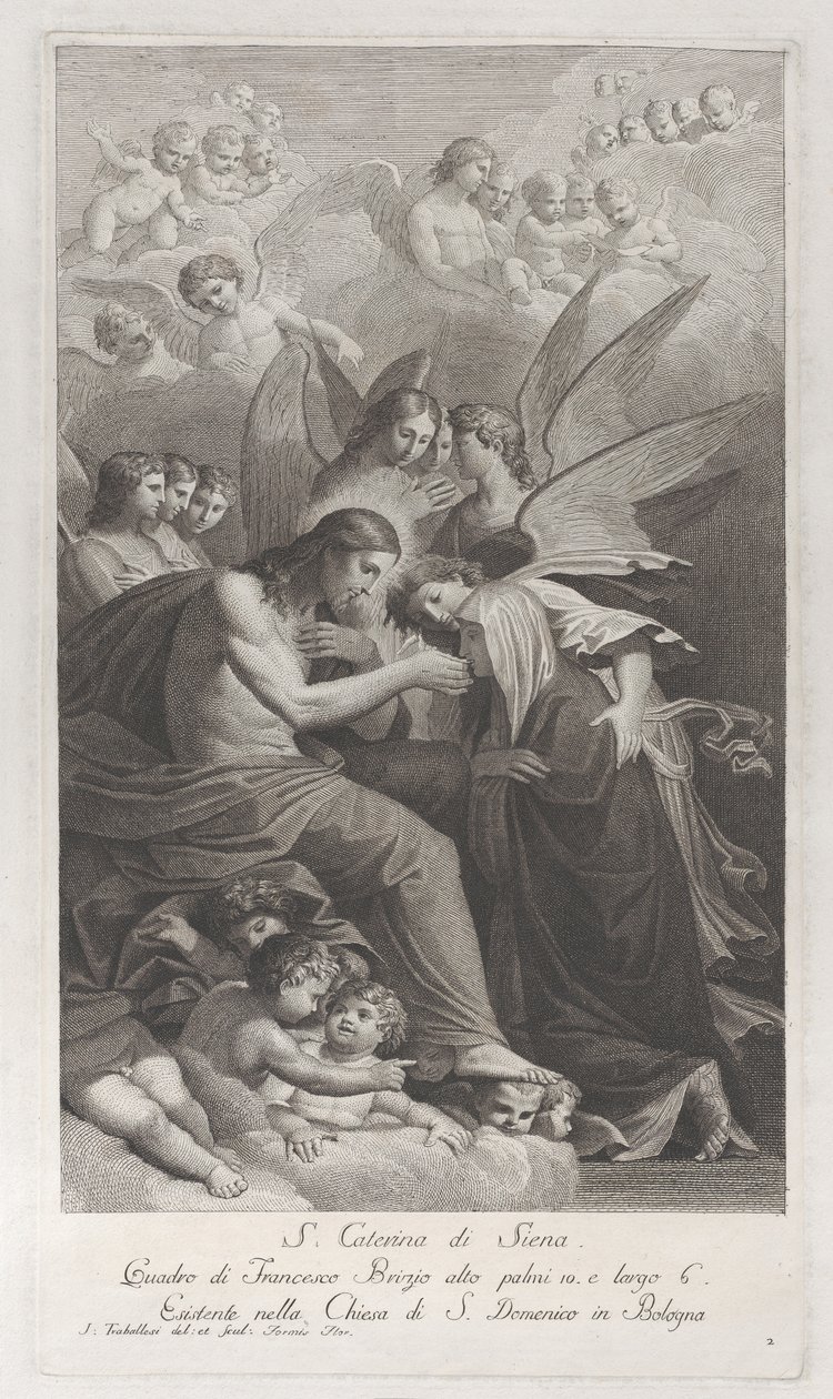 Chrystus podający Najświętszą Hostię klęczącej Świętej Katarzynie Sieneńskiej..., 1750-1812. autorstwa Giuliano Traballesi