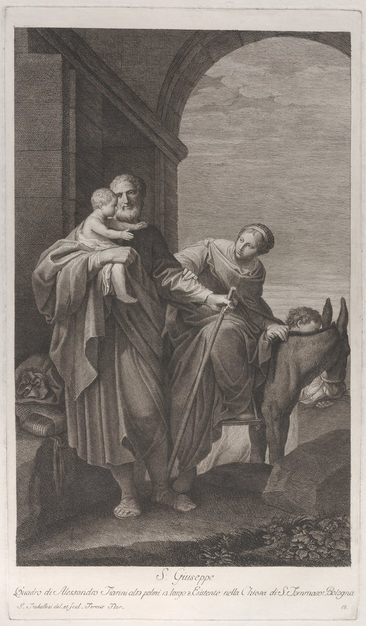 Święty Józef niosący Dzieciątko Jezus podczas ucieczki do Egiptu, 1760-1800. autorstwa Giuliano Traballesi