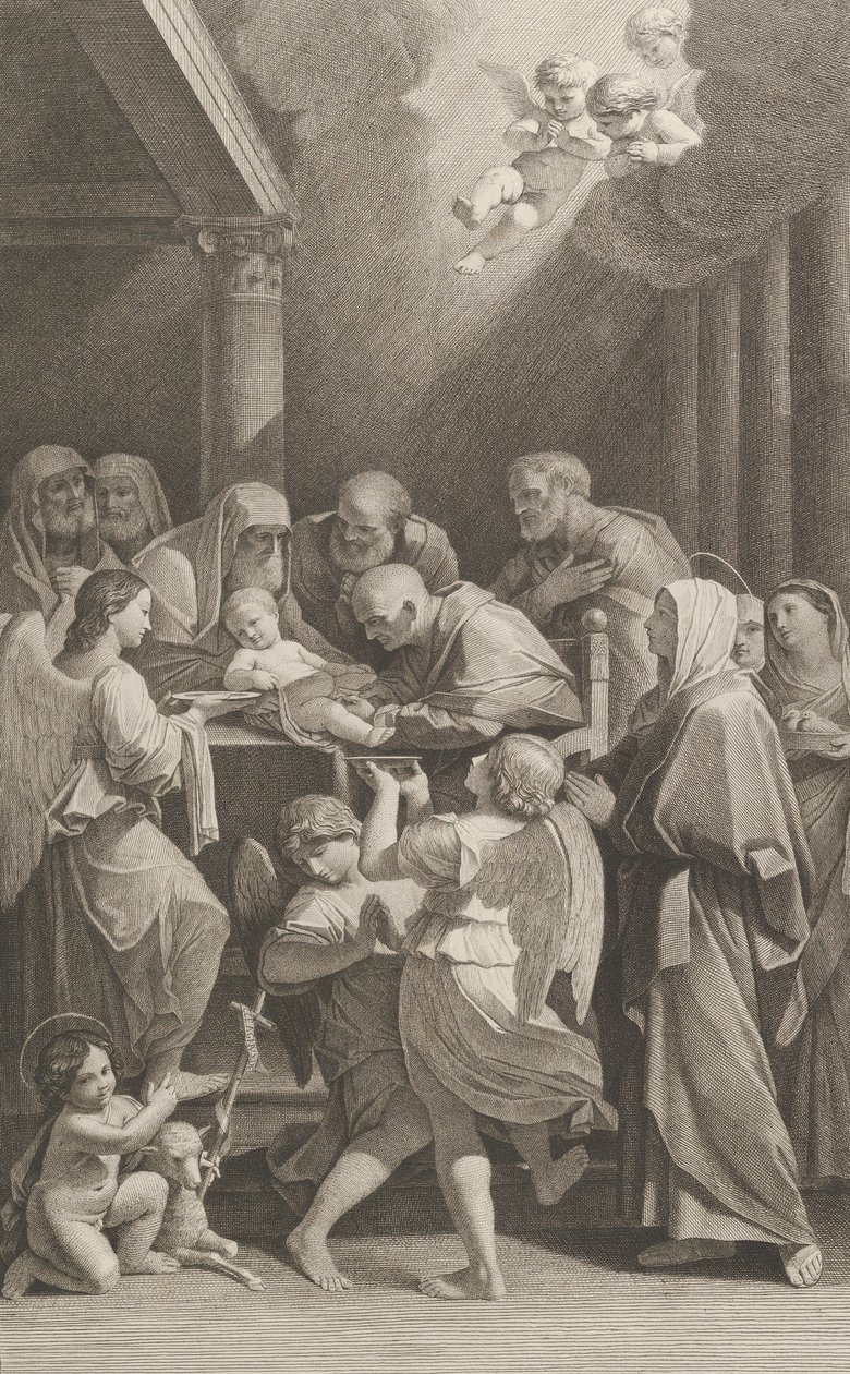 Obrzezanie Chrystusa, otaczająca go grupa mężczyzn, kobiet i aniołów..., ca. 1760-1800. autorstwa Giuliano Traballesi