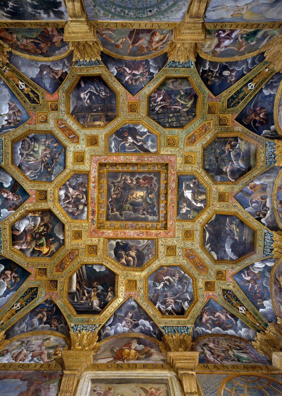 Sceny z mitu Kupidyna i Psyche zaczerpnięte z „Metamorfoz” Apulejusza, malowidło na suficie z Sala di Amore e Psiche, 1528 (olej na stiuku) autorstwa Giulio Romano