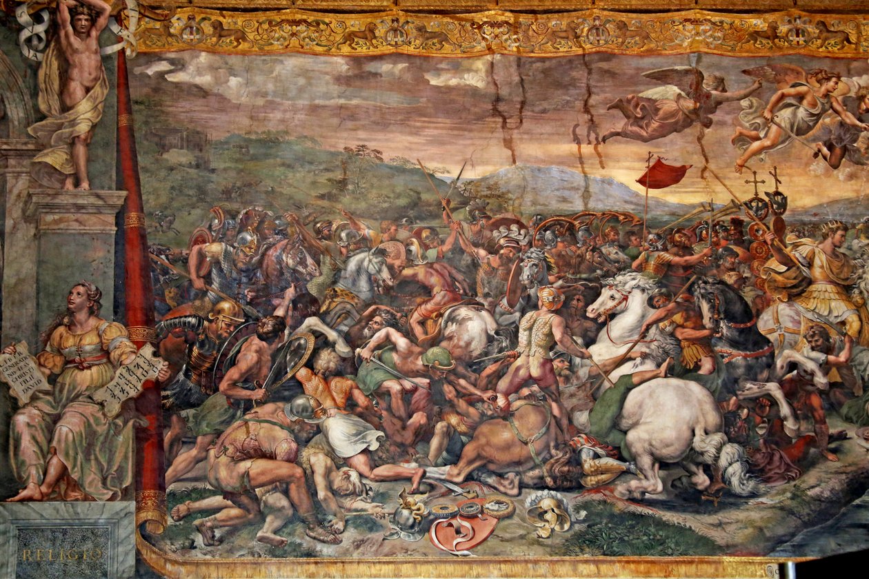 Bitwa na Moście Milwijskim w pokoju Konstantyna, 1517-24 autorstwa Giulio Romano