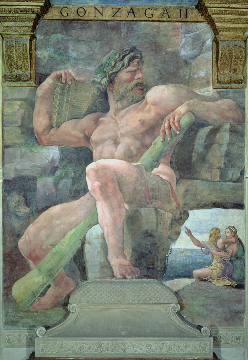 Olbrzymi Polifem z Galateą i pasterzem Acis, z Sala di Amore e Psiche, 1528 autorstwa Giulio Romano