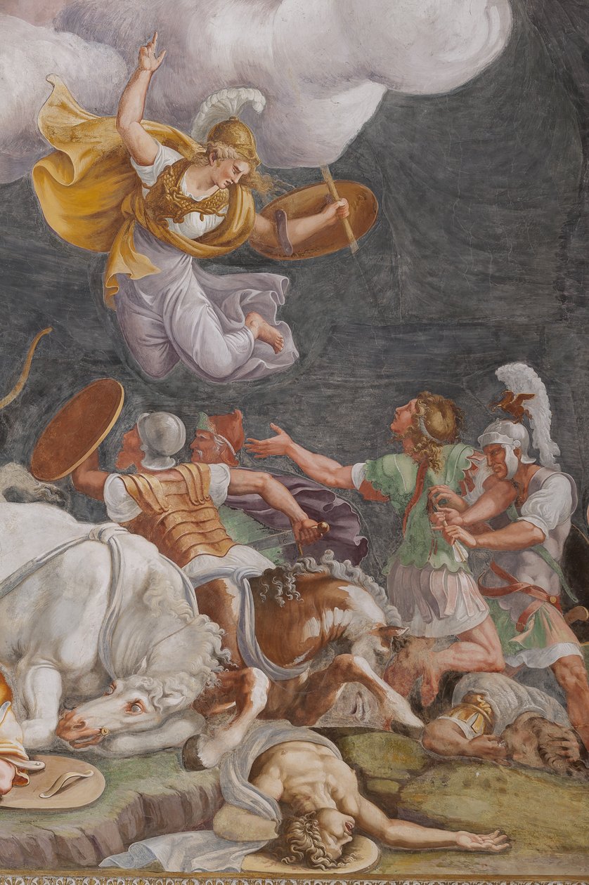 Bitwa, detal, Koń trojański, Komnata Trojańska (Sala di Troia) autorstwa Giulio (and workshop) Romano