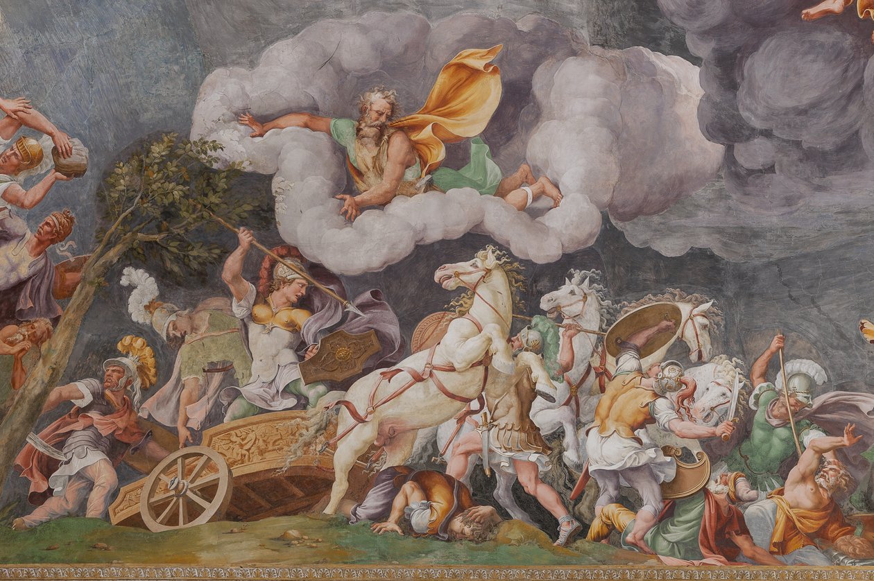 Bitwa, szczegół, Koń trojański, Komnata Trojańska (Sala di Troia) autorstwa Giulio (and workshop) Romano