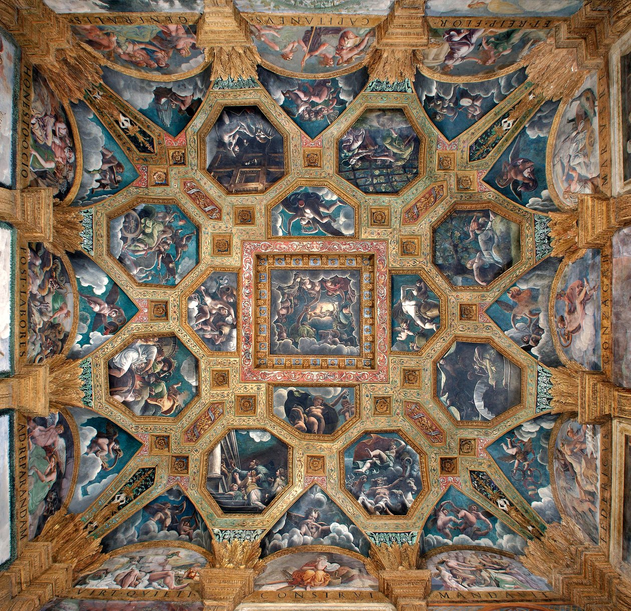 Widok na sklepienie Izby Kupidyna i Psyche (Sala di Amore e Psiche) autorstwa Giulio (and workshop) Romano