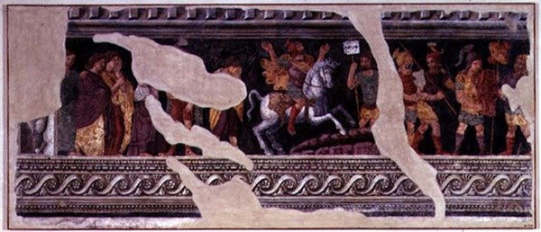Fragment sceny triumfu (fresk) autorstwa Giulio (school of) Romano