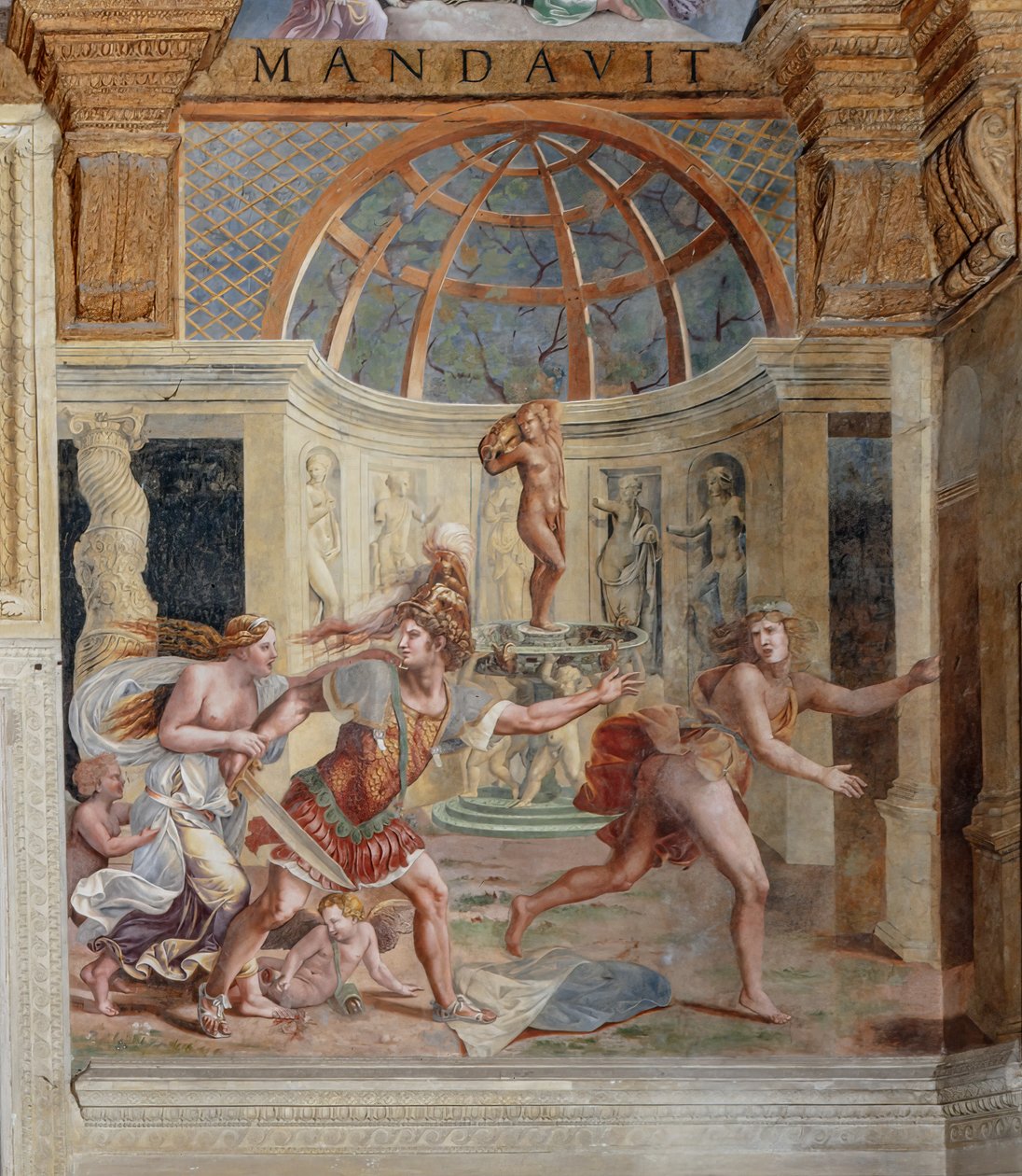 Sala Psyche, ściana północna: „Mars, Wenus i Adonis” (fresk) autorstwa Giulio (workshop of) Romano