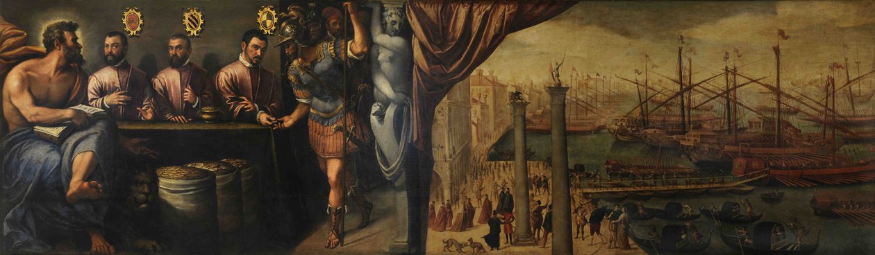 Św. Marek pomaga trzem sędziom w rekrutacji milicji dla floty, ok. 1586 autorstwa Giulio Angolo del Moro