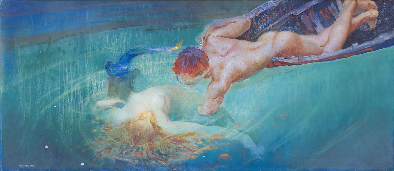 Syrenka lub zielona otchłań, ok. 1900 (olej na płótnie) autorstwa Giulio Aristide Sartorio