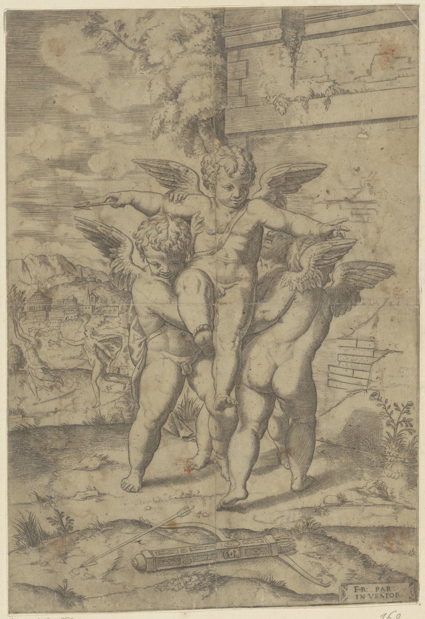 Amor i trzy putta autorstwa Giulio Bonasone (attributed to)