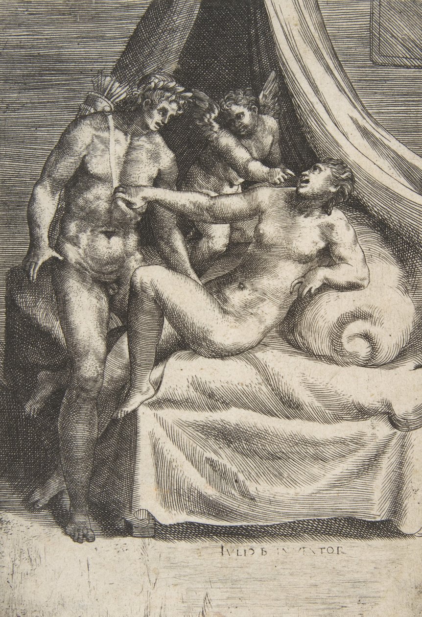 Apollo i Daphne, z „Miłości bogów”, ca. 1531-76. autorstwa Giulio Bonasone