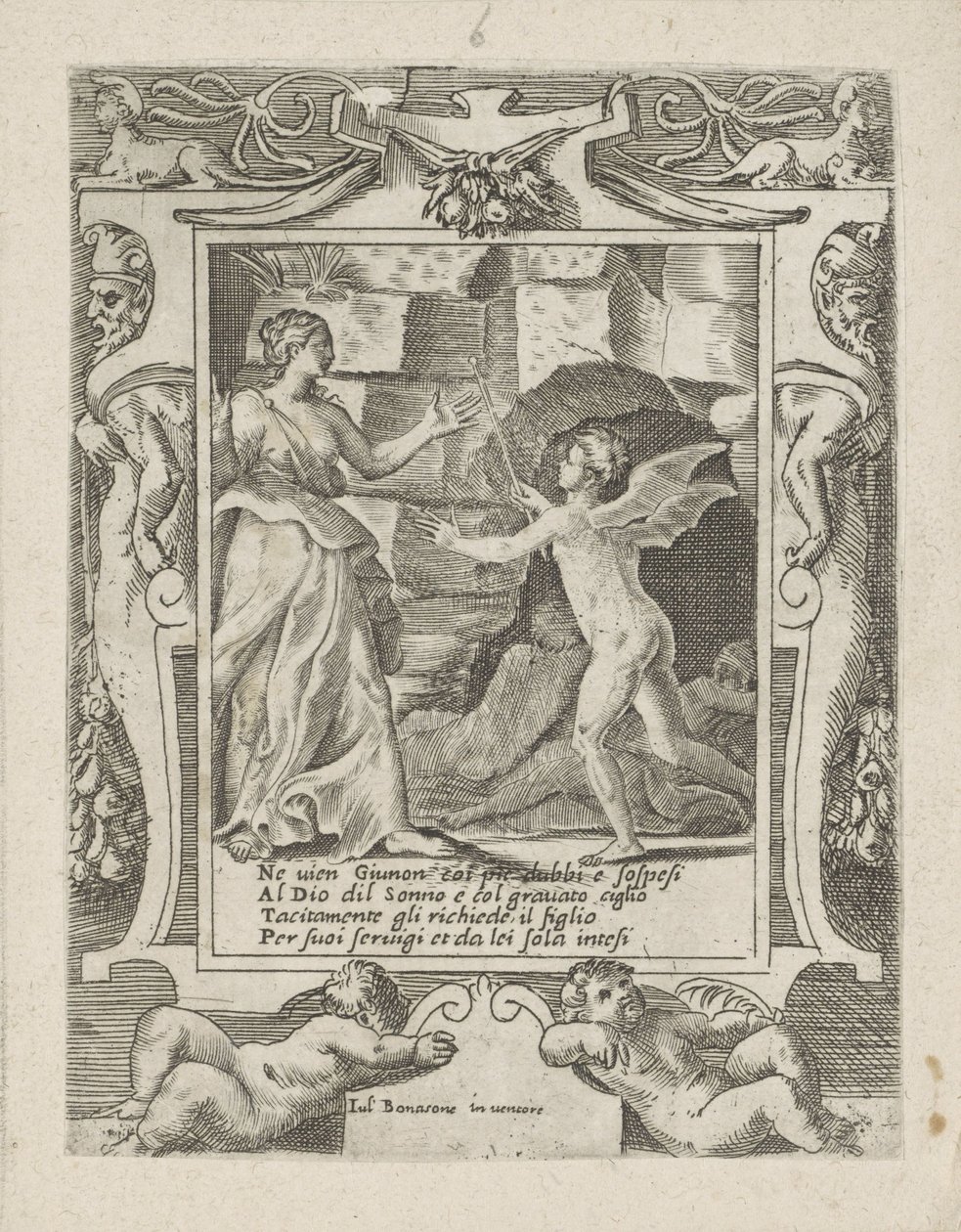 Juno każe Sleepowi zejść na Jowisza Miłość, gniew i zazdrość Juno (tytuł serii) Amori sdegni et gielosie di Giunone (tytuł serii) autorstwa Giulio Bonasone