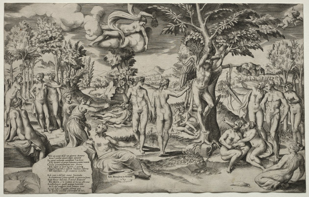 Miłość na Polach Elizejskich, 1563. autorstwa Giulio Bonasone