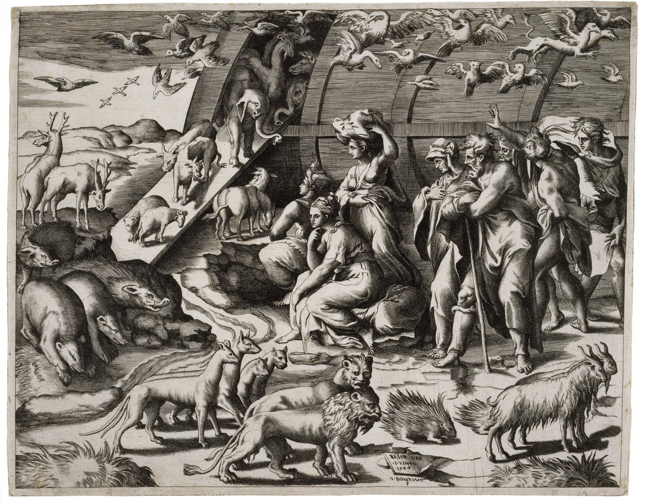 Noe opuszcza arkę, 1544 autorstwa Giulio Bonasone