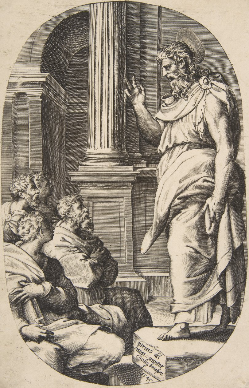 Kazanie św. Pawła, kompozycja owalna, 1547. autorstwa Giulio Bonasone