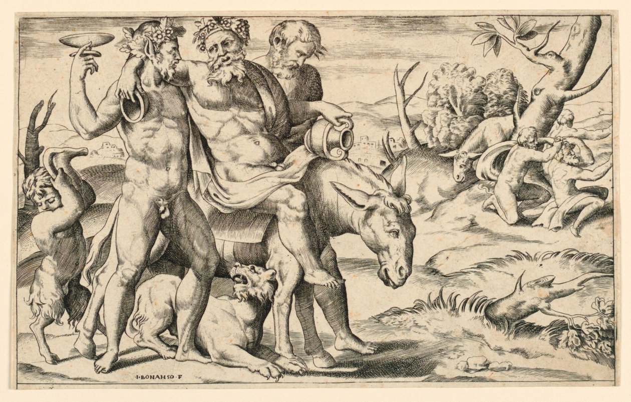 Silenus jadący na dupie autorstwa Giulio Bonasone