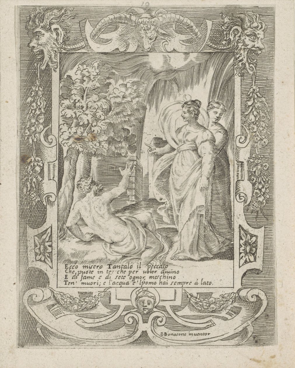 Tantalus rozmawia z Dianą Miłość, gniew i zazdrość Juno (tytuł serii) Amori sdegni et gielosie di Giunone (tytuł serii) autorstwa Giulio Bonasone