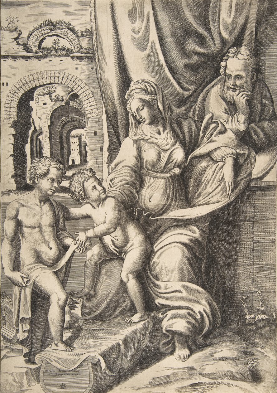 Święta Rodzina i Dzieciątko Jan Chrzciciel, 1531-76., 1531-76. autorstwa Giulio Bonasone