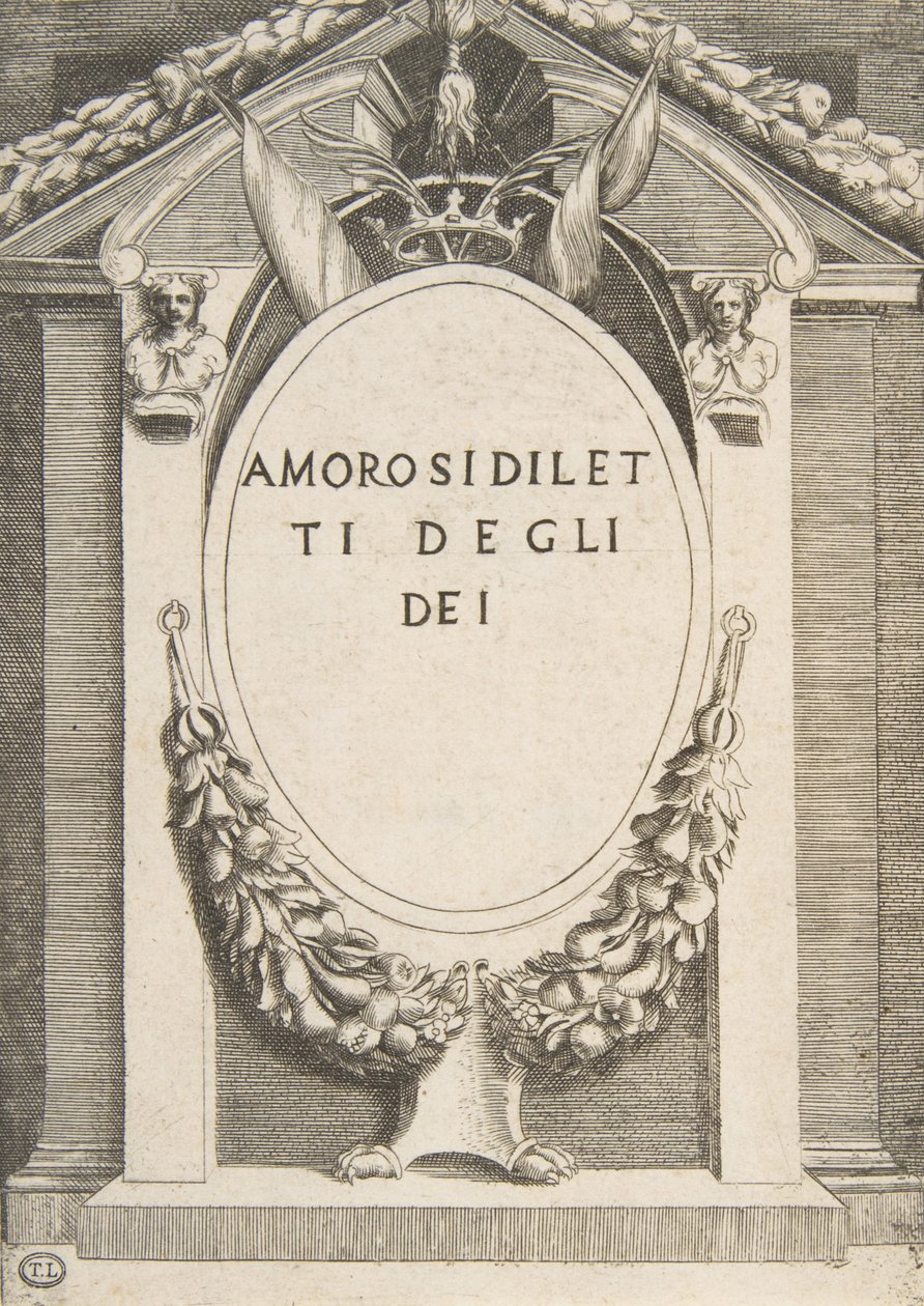 Strona tytułowa „Miłości bogów”, 1531-60. autorstwa Giulio Bonasone