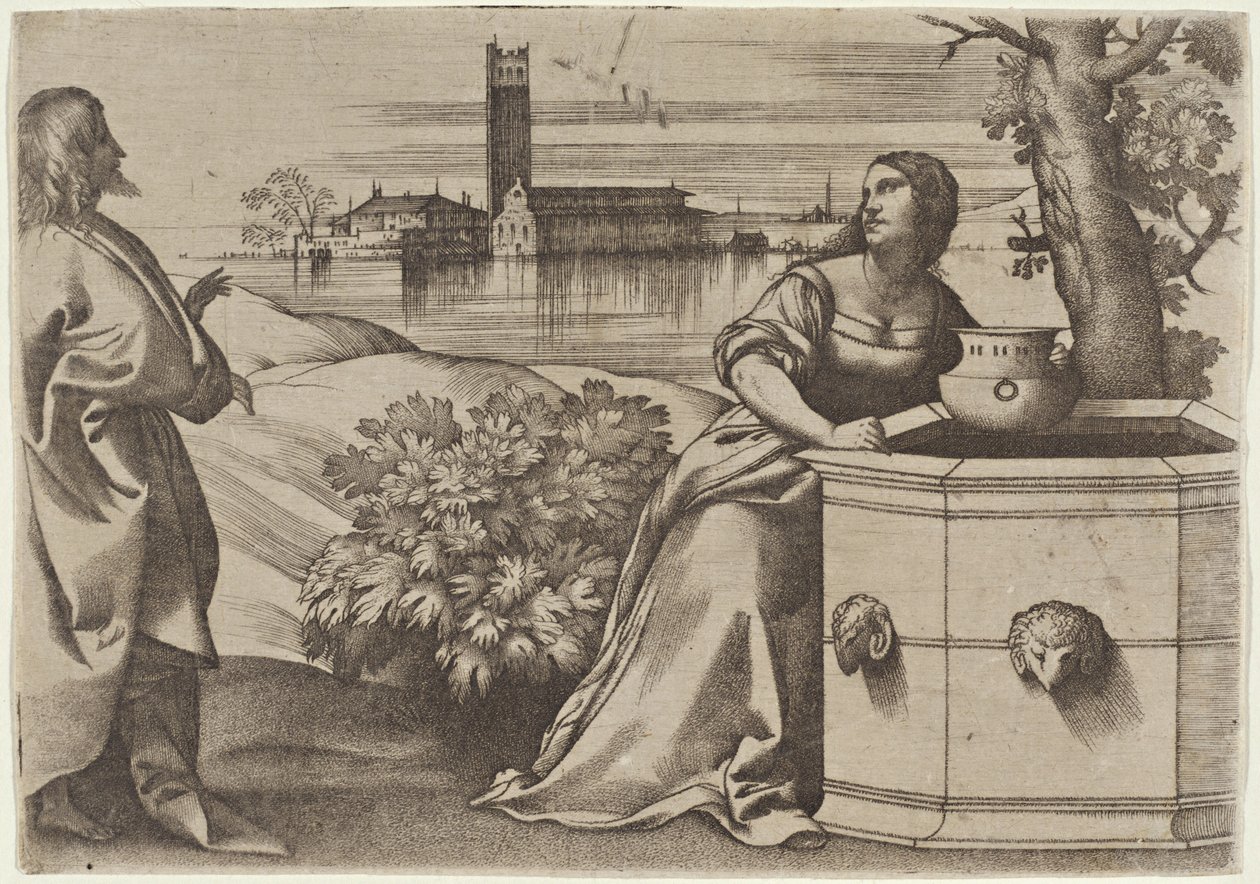 Chrystus i Samarytanka autorstwa Giulio Campagnola