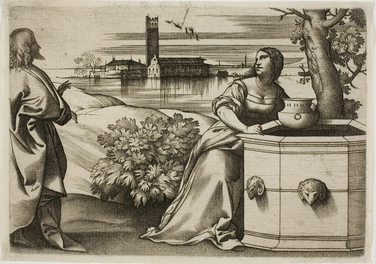 Chrystus i Samarytanka autorstwa Giulio Campagnola