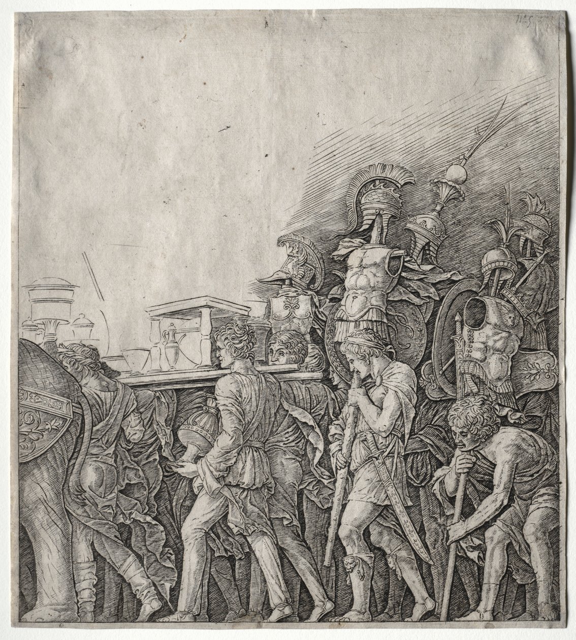 Triumfy Cezara: nosiciele gorsetu, c. 1498. autorstwa Giulio Campagnola