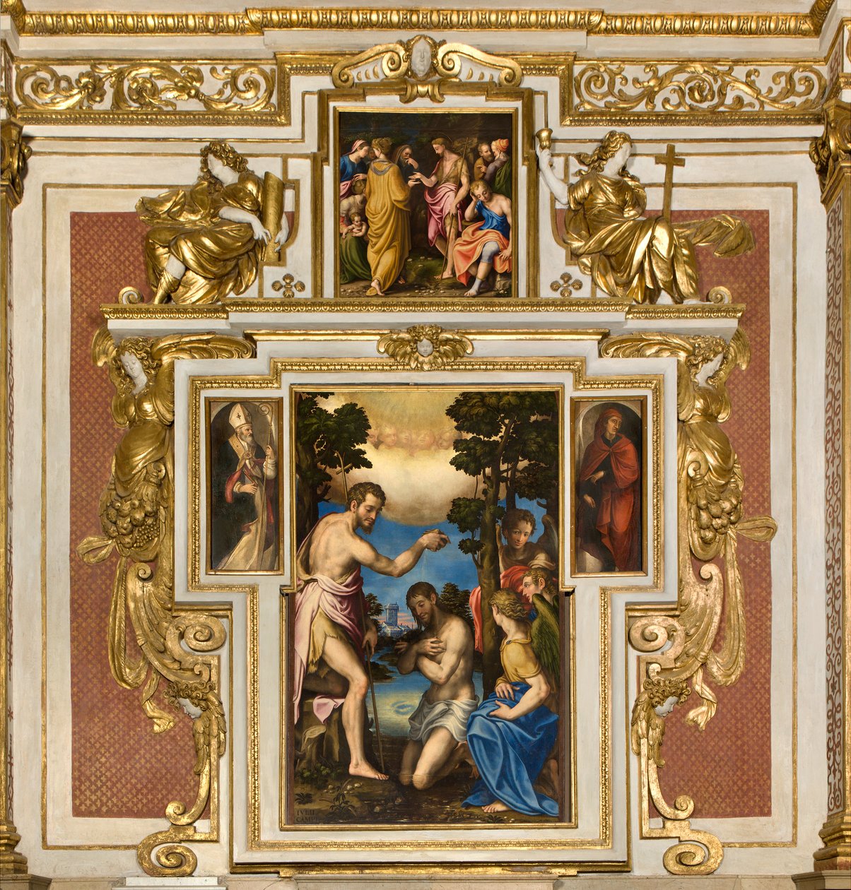 Kaplica Matki Bożej Ludowej, I przęsło strona południowa, Giulio Campi, Chrzest Chrystusa 1569, Po bokach Sant