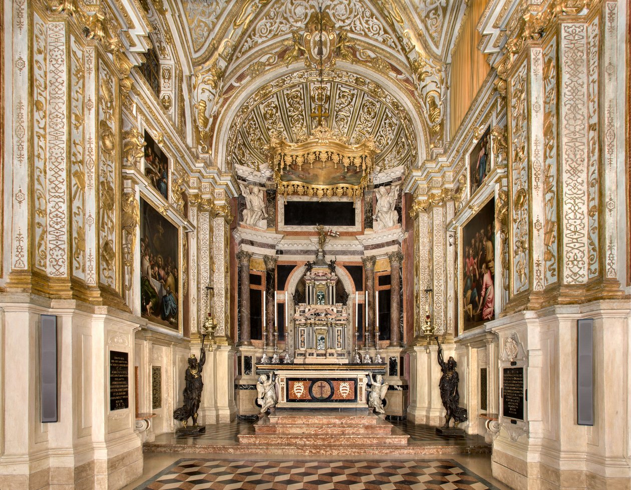 Kaplica SS Sacramento 1569, projekt Francesco Dattaro, dekoracja Giovanni Battista Cambi, Ankona SS Giulio Campi, projekt odnowy Malosso autorstwa Giulio Campi