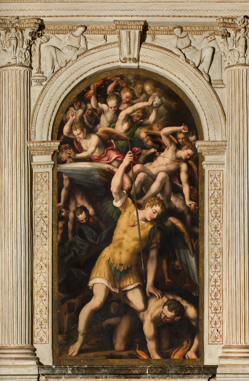 Północny Transept, Ołtarz św. Michała Archanioła, Archanioł Michał zabijający złego, Giulio Campi 1566 autorstwa Giulio Campi