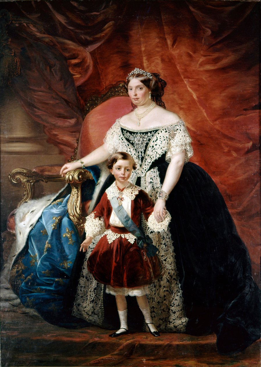 Portret Louise Marie de Berry (Marie Louise de Bourbon, księżna Parmy i Piacenzy) (1819 - 1864) z synem Roberto (1804 - 1907) (olej na płótnie) autorstwa Giulio Carlini