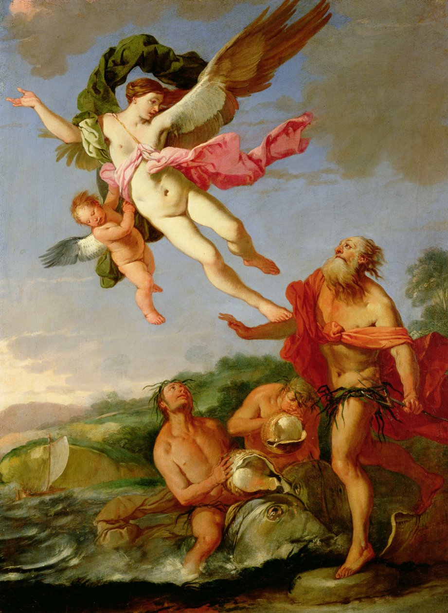 Neptun w pogoni za Koronisem, 1665-70 olej na płótnie autorstwa Giulio Carpioni
