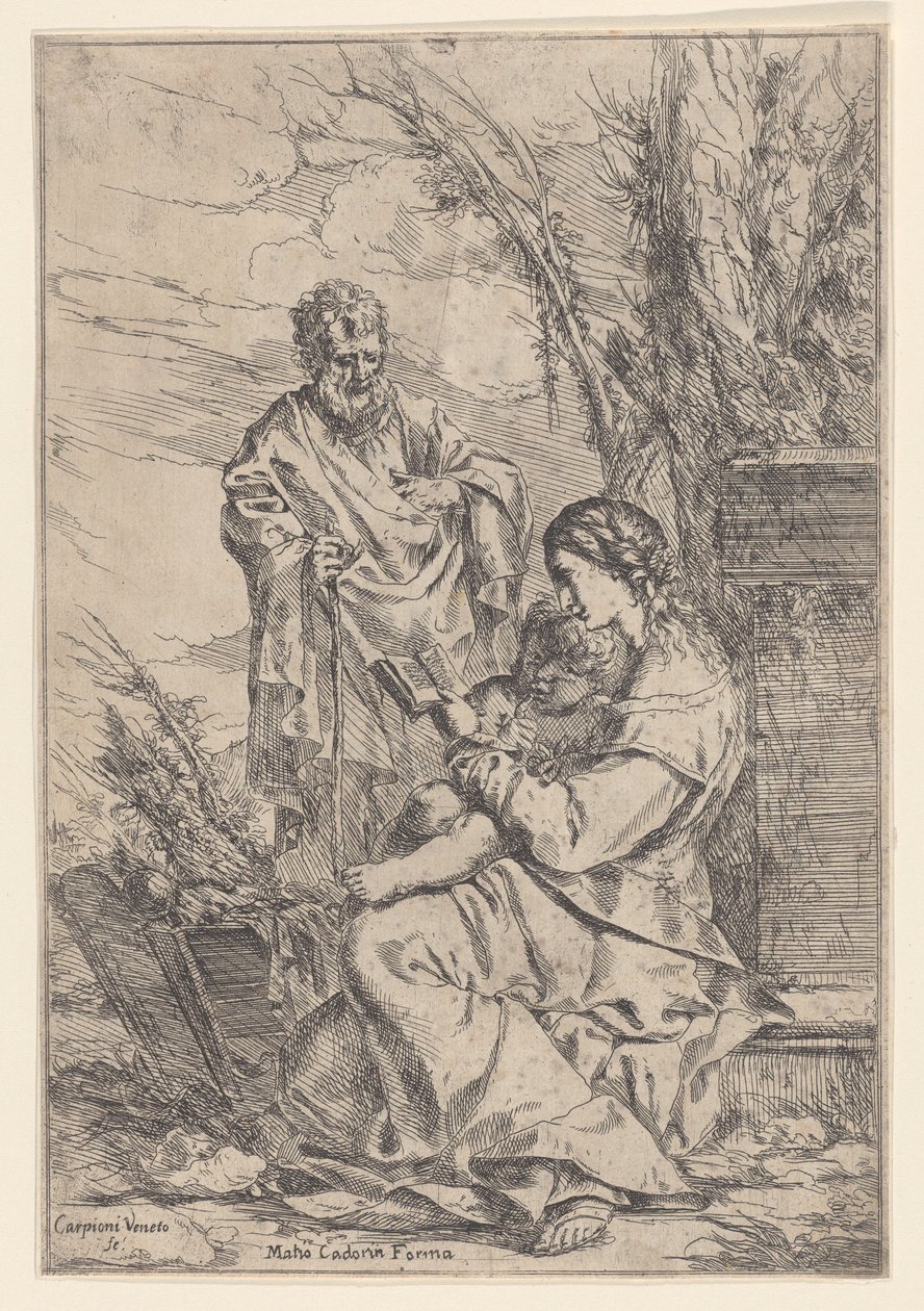 Święta Rodzina z Dziewicą czytającą księgę, 1640-60. autorstwa Giulio Carpioni