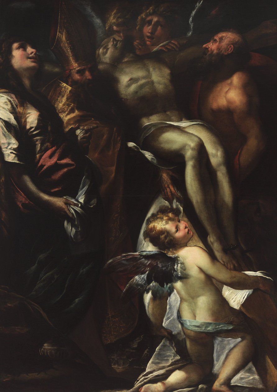 Obniżenie Krzyża ze świętymi Marią Magdaleną, Augustynem, Jerome i aniołami autorstwa Giulio Cesare Procaccini