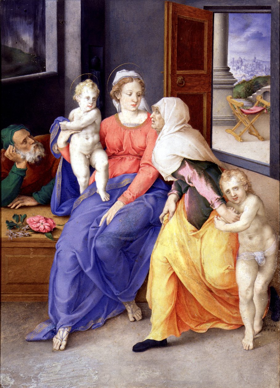 Święta Rodzina z Santa Isabel i San Juanito autorstwa Giulio Clovio