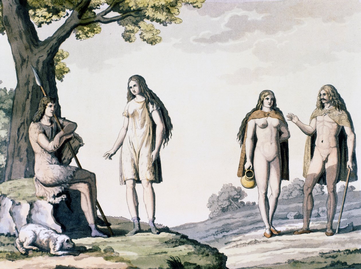 Kostiumy starożytnych Niemców, rycina z Kostiumy starożytne i współczesne autorstwa Giulio Ferrario (1767-1847) autorstwa Giulio Ferrario
