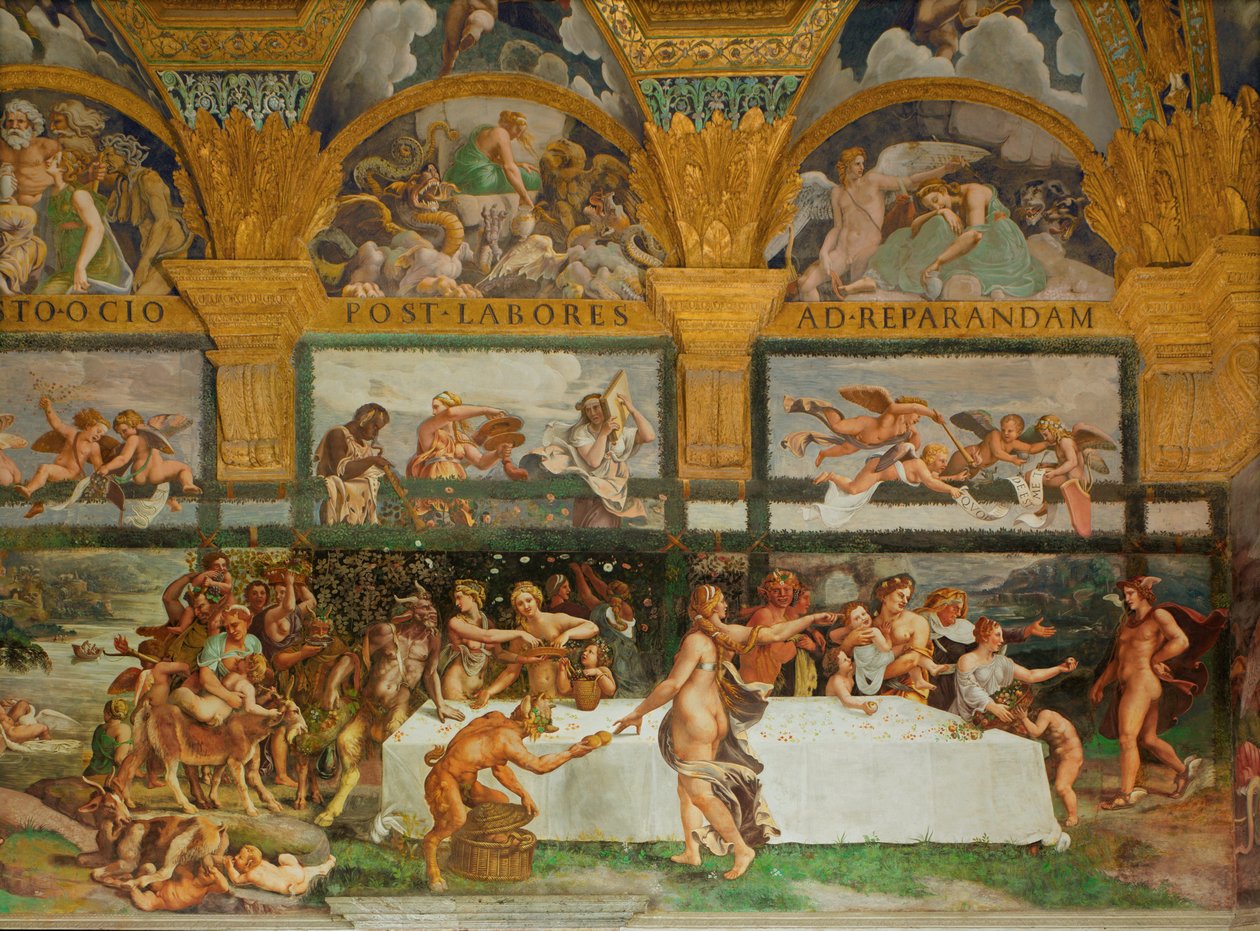 Bachanalia, z Sali Amora i Psyche (fresk) autorstwa Giulio Romano