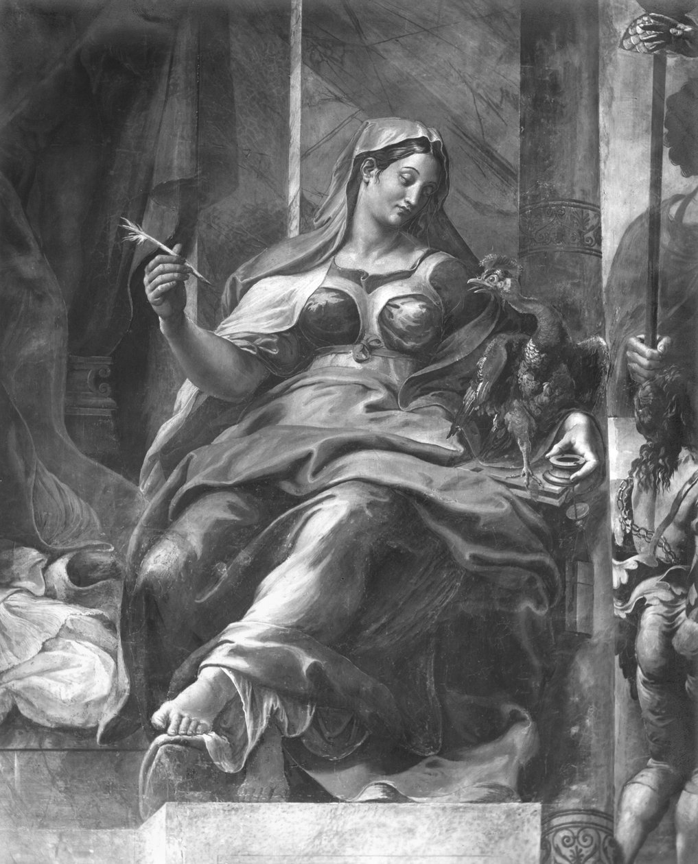 Wieczność, jedna z dwóch alegorycznych postaci otaczających św. Piotra, Pokoje Rafaela (szczegół) (patrz także 252790) autorstwa Giulio Romano