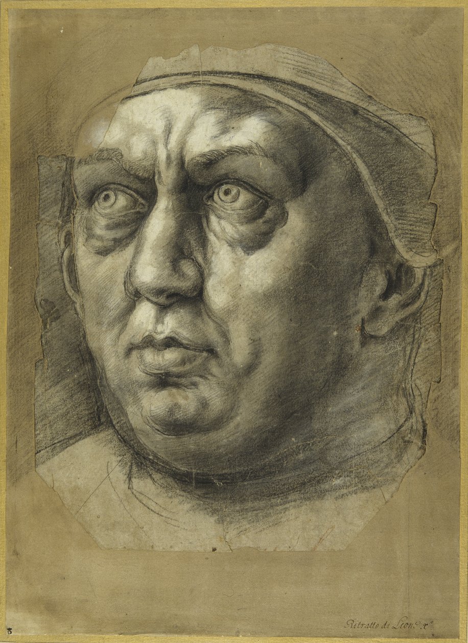 Głowa papieża Leona X (kreda na papierze) autorstwa Giulio Romano