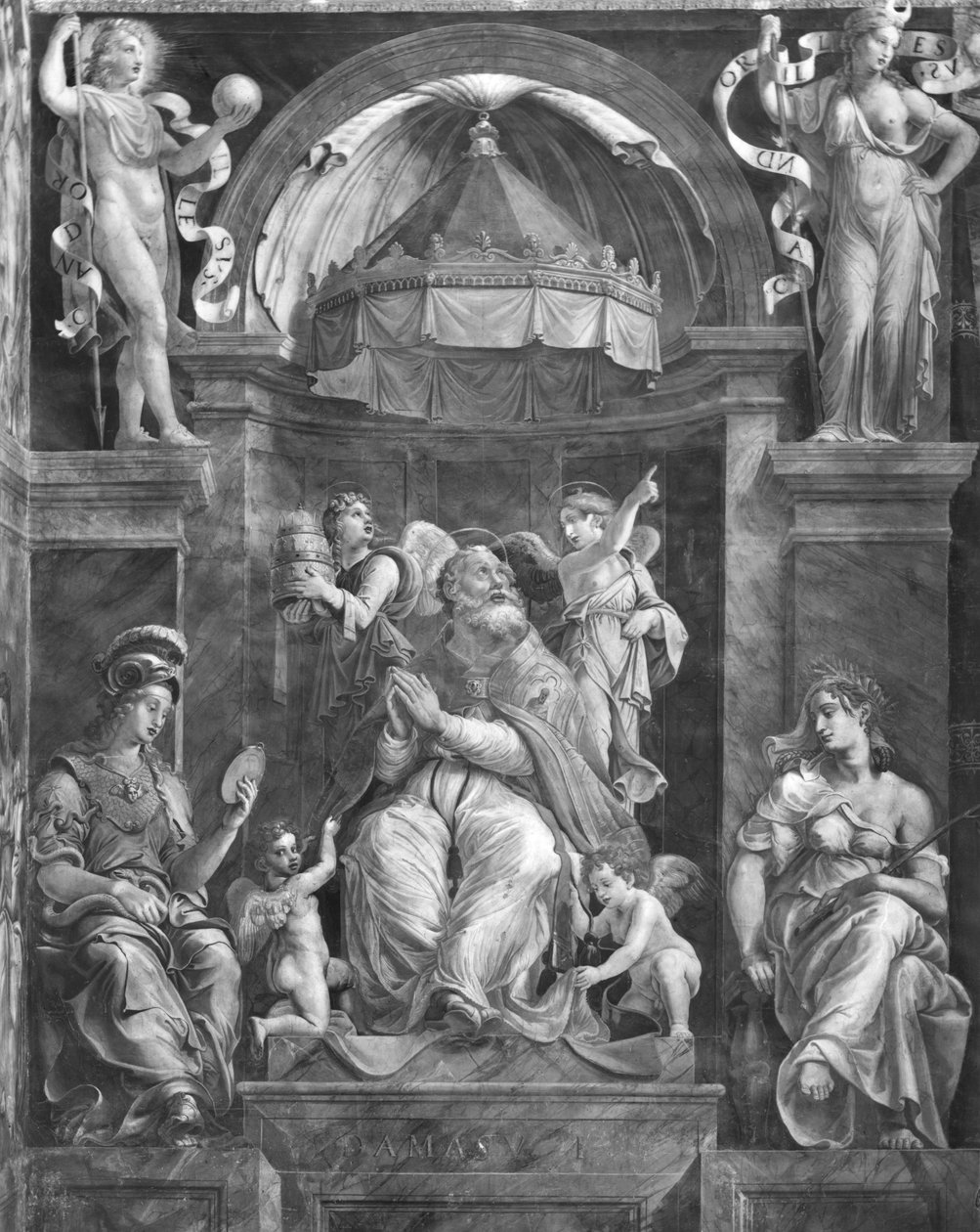 Papież Damas I (ok.304-384) między roztropnością a pokojem, pokoje Rafaela (patrz także 252796 i 252797) autorstwa Giulio Romano