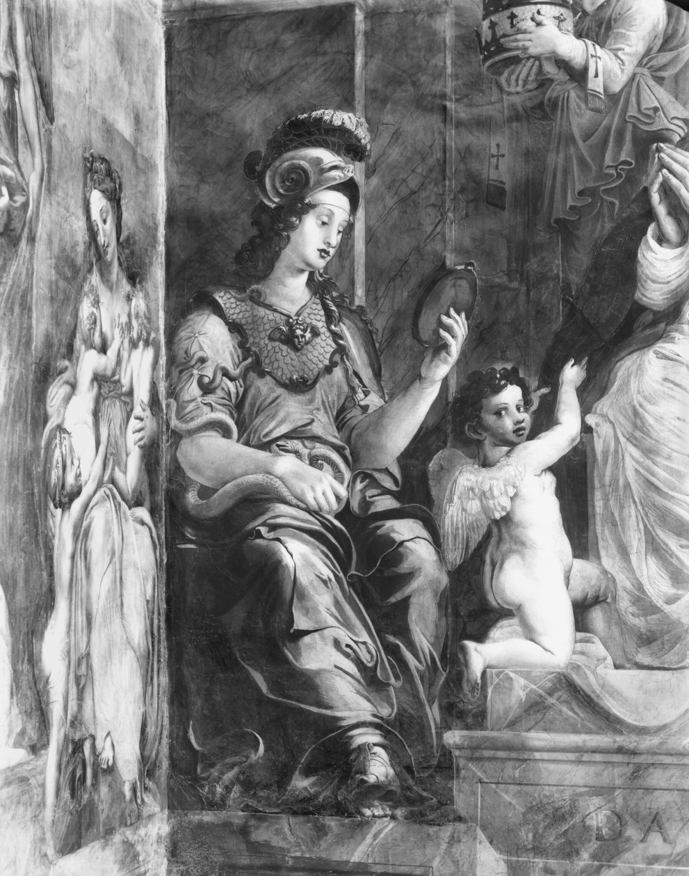 Roztropność siedząca obok Papieża Damazy I (ok.304-384) Pokoje Rafaela (szczegóły) (patrz także 252795 i 252797) autorstwa Giulio Romano
