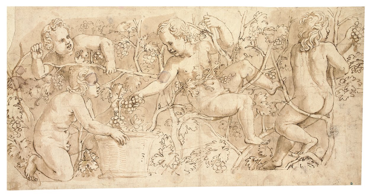 Putti zbiera winogrona: projekt na fryz autorstwa Giulio Romano