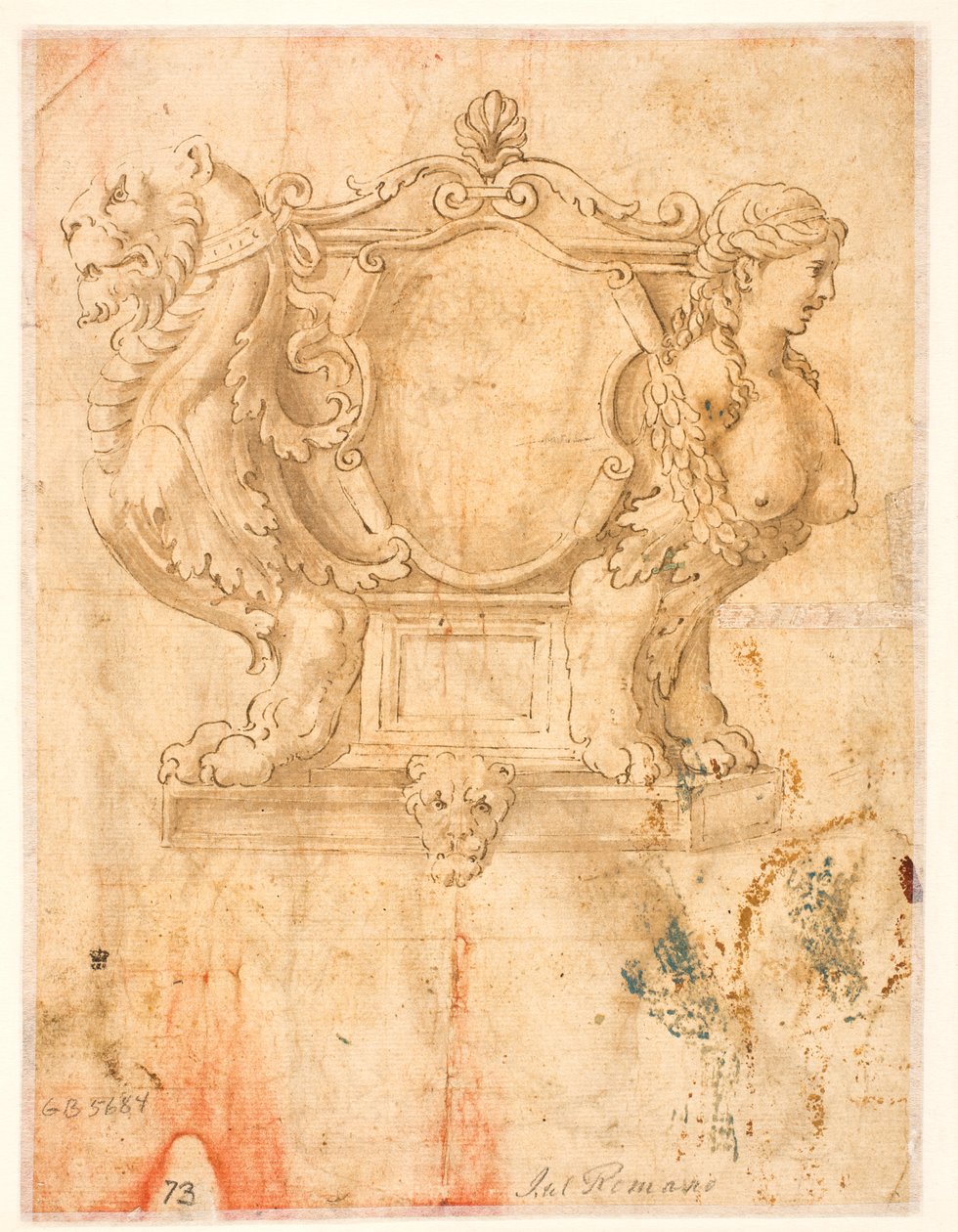Skulptierter Sarg oder Sarg mit leerem Wappenschild autorstwa Giulio Romano