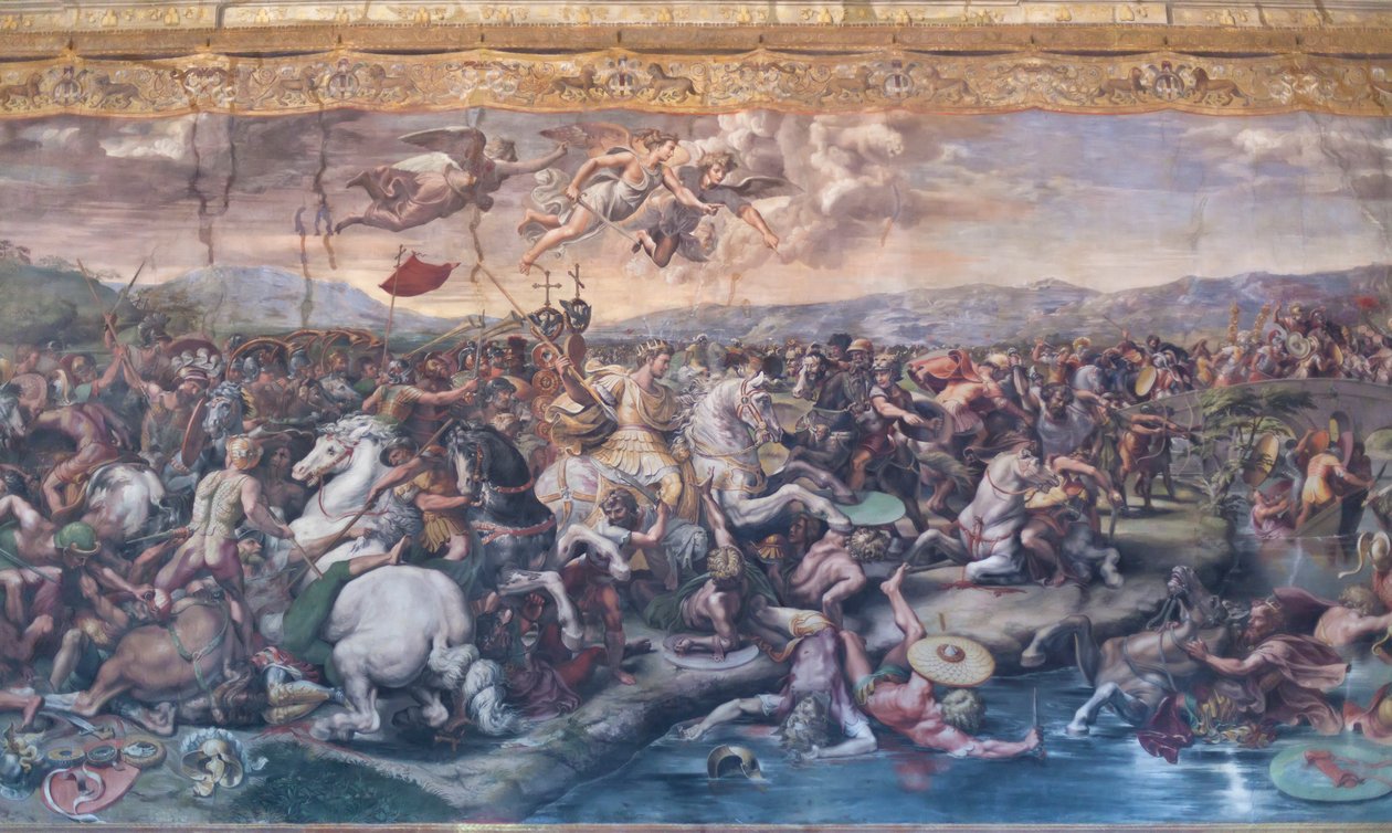 Bitwa na moście Mulwijskim, w pokoju Konstantyna, pokoje Rafaela, ok. 1520-24 (fresk) autorstwa Giulio Romano
