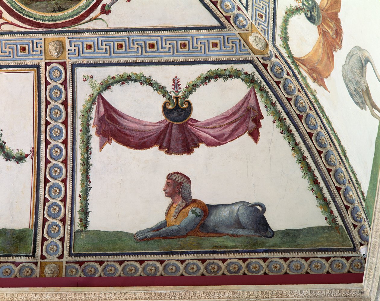 Komora Camera con Fregio di Amorini Fryz Kupidyna, detal przedstawiający sfinksa, fresk z lat 20. XX wieku autorstwa Giulio Romano
